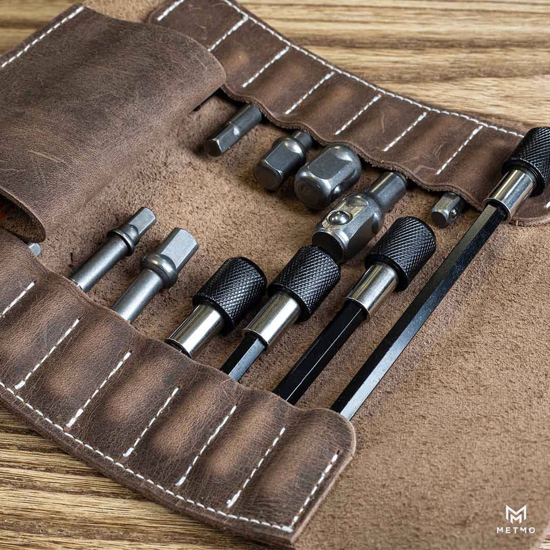 Brown leather Metmo Driver Expansion Tool kit, with Hex bits