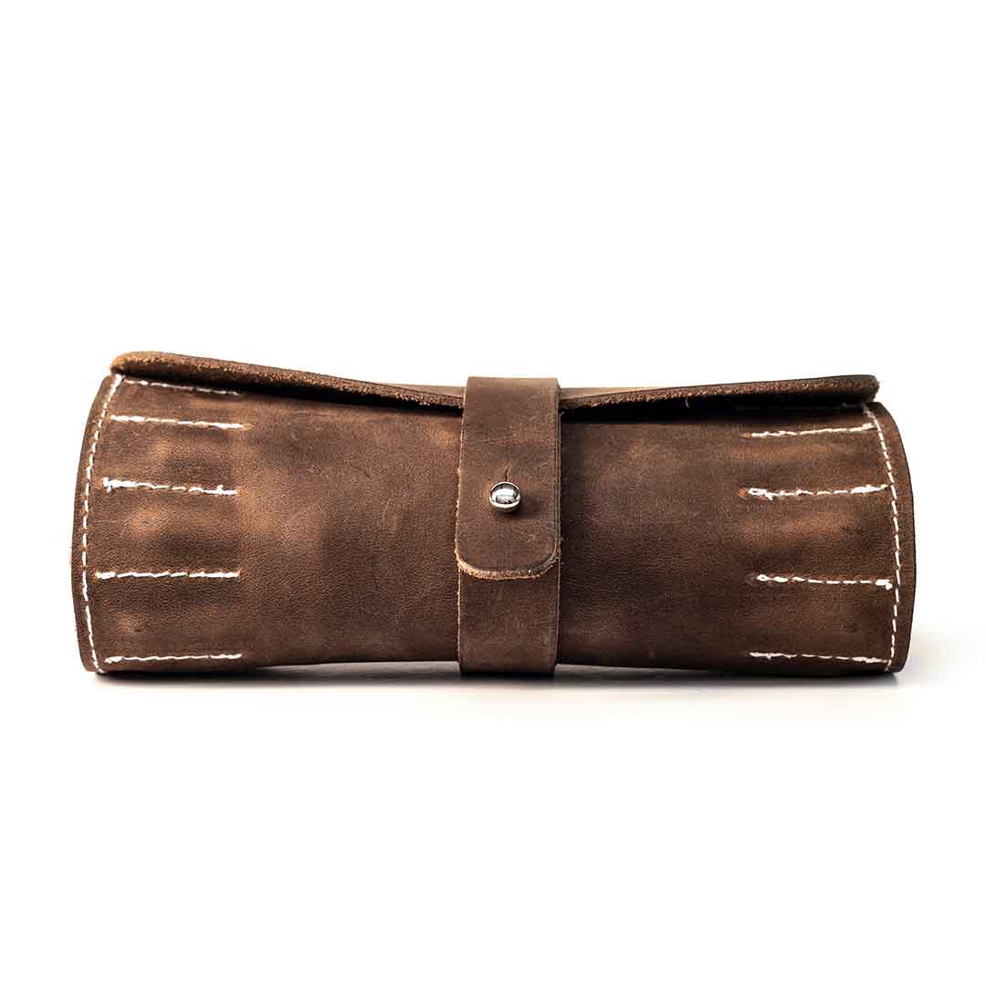Brown leather Metmo Driver Expansion Tool kit rolled up