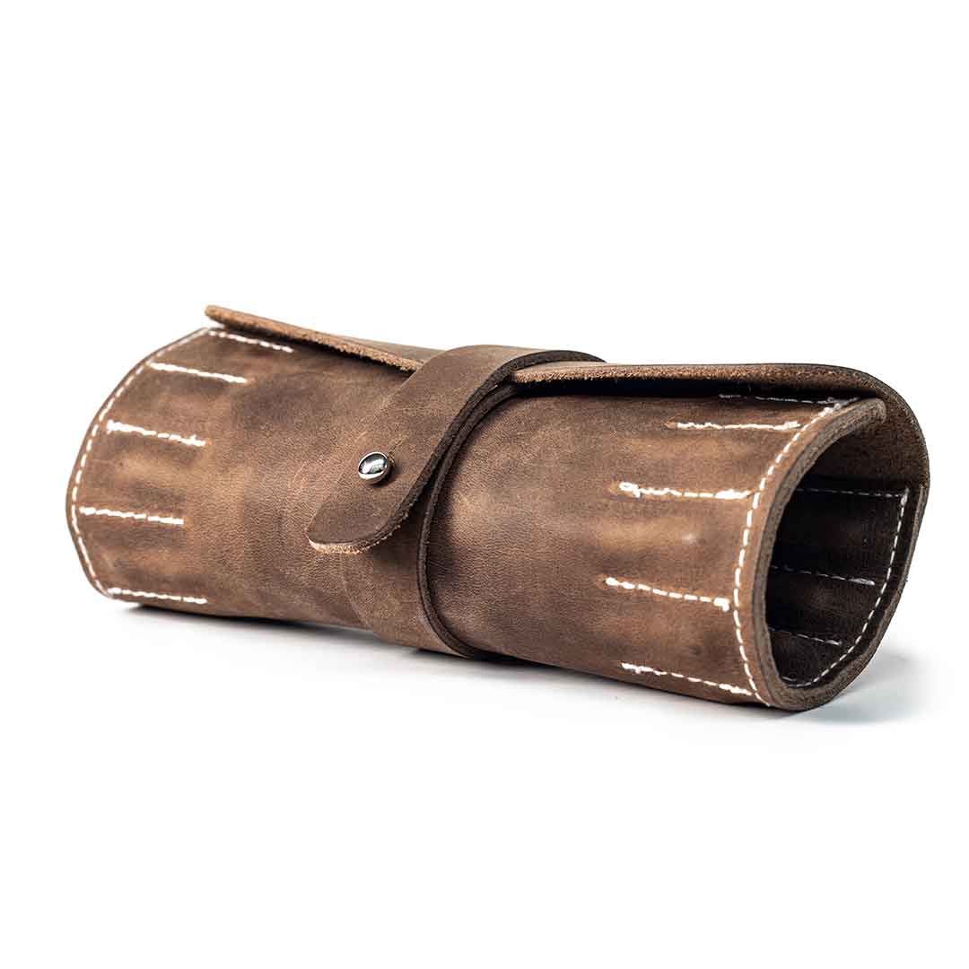 Brown leather Metmo Driver Expansion Tool kit rolled up