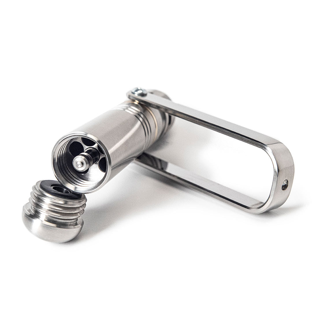 MetMo Stainless steel Driver showing bit storage handle, end cap off