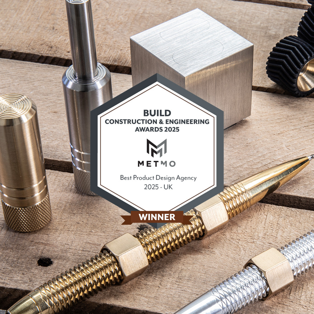 Metal tools on a wooden surface with a Construction and Engineering awards 2025 badge for Best Product Design Agency.