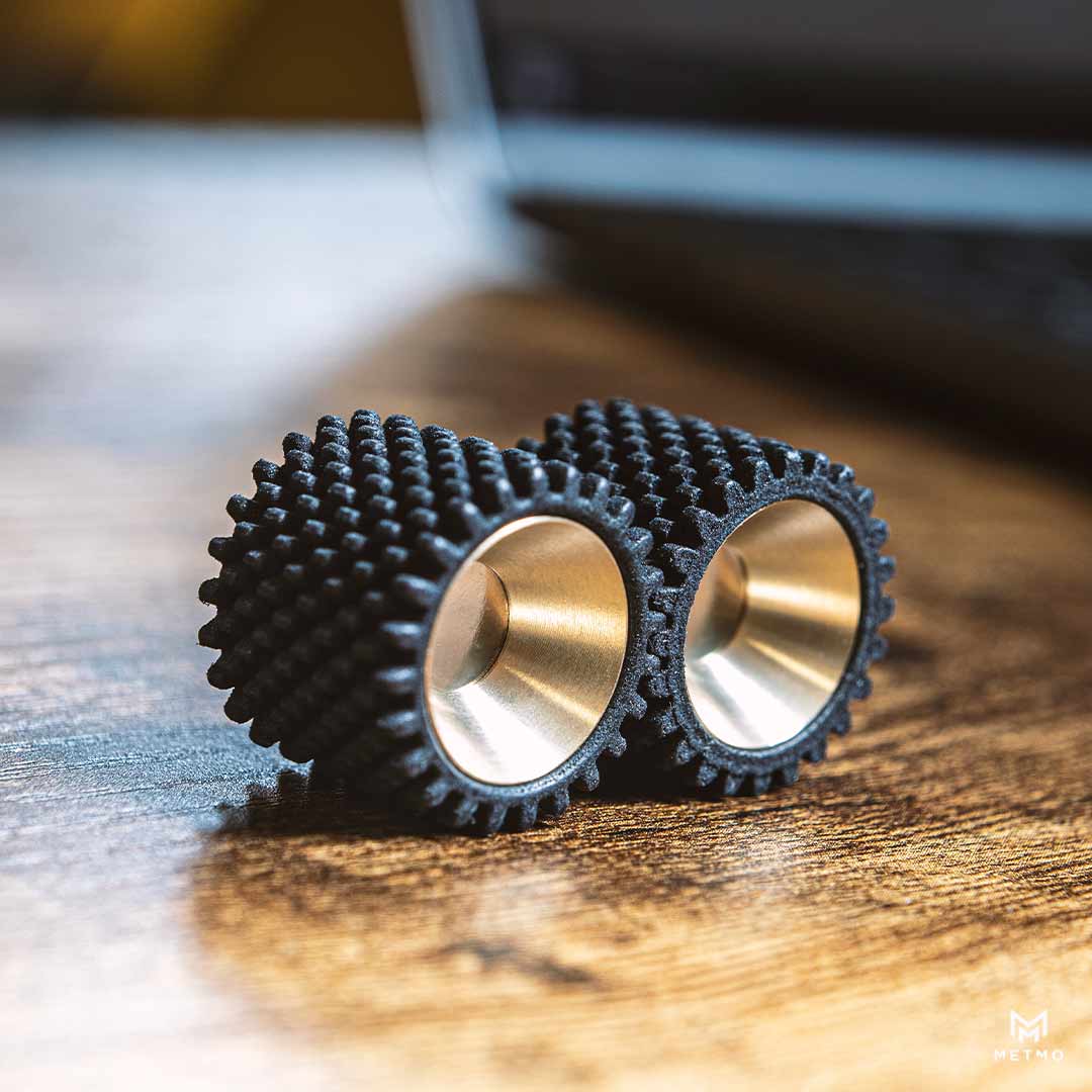 close up of Helico MK2 on a desk with interlocking spur gears
