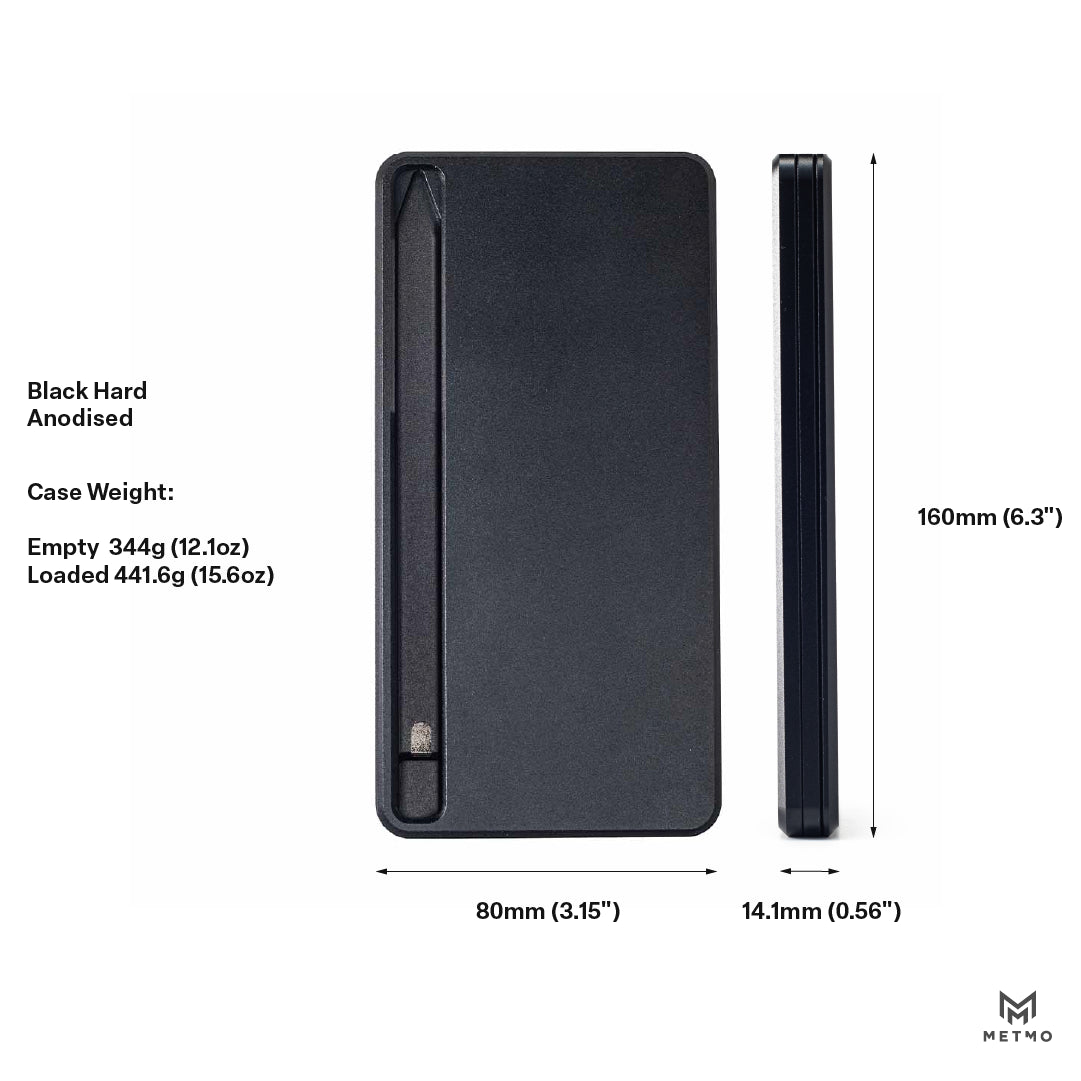 Multi Drive Metal Case infographic showing dimension, weight and material