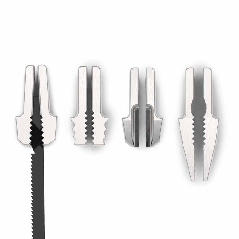 Set of four jaw options with different designs on a white background