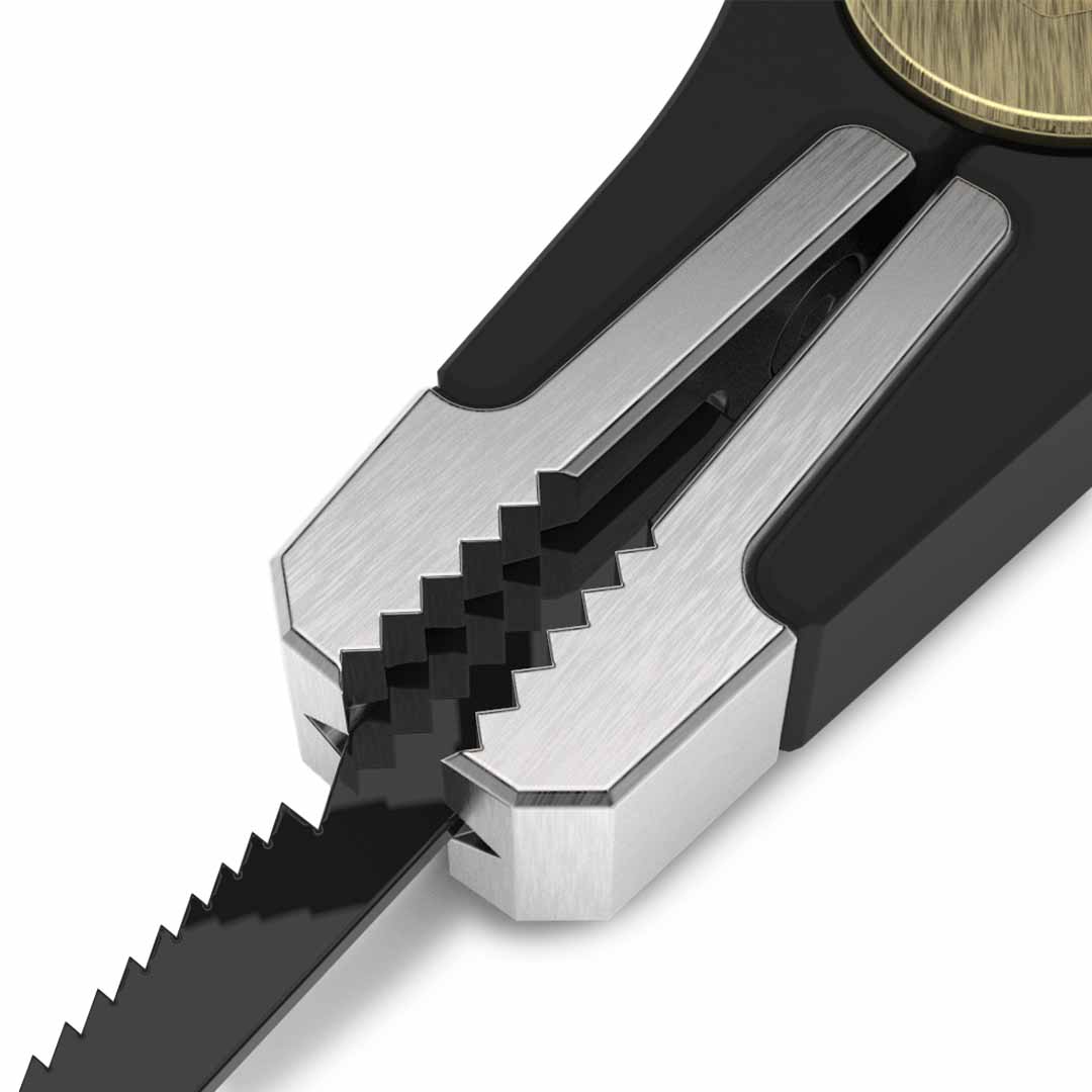 Close up of saw jaw for pocket grip on white background