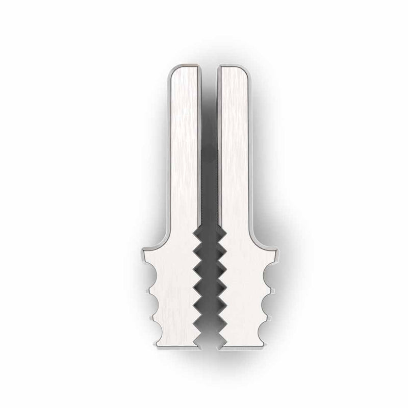 Close up of reverse jaw for pocket grip on white background
