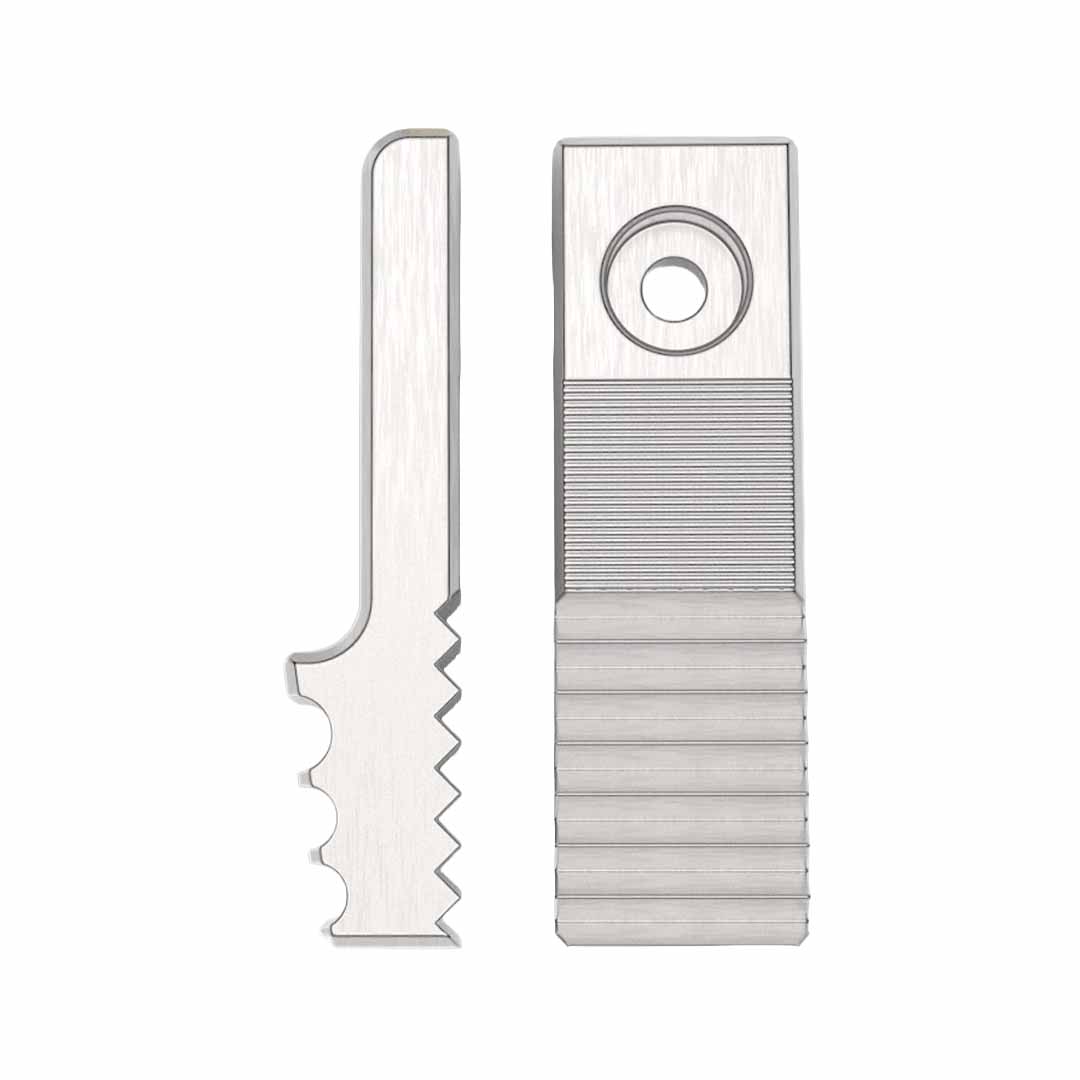Close up of reverse jaw for pocket grip on white background