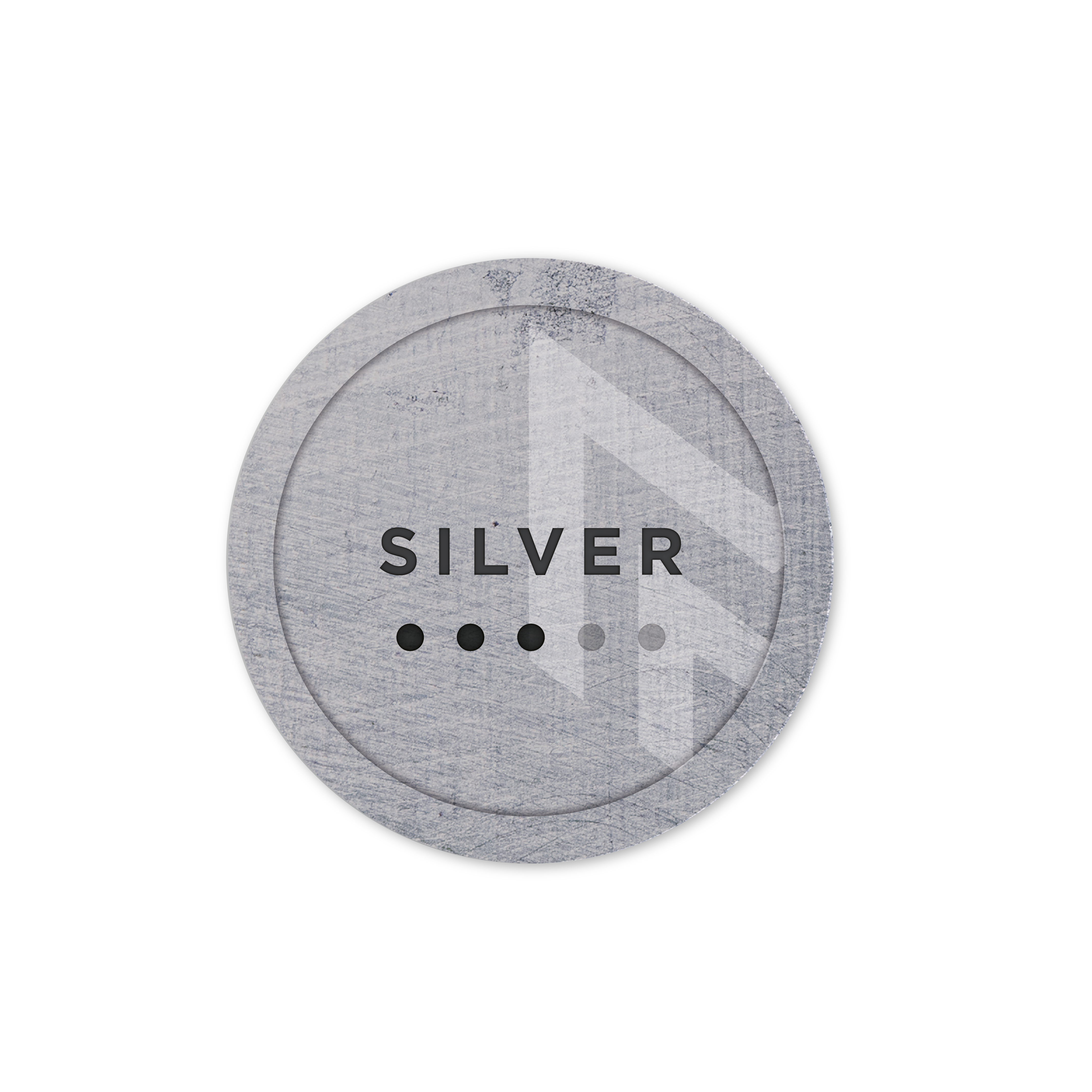 Round gray badge with 'Silver' text and MetMo symbol