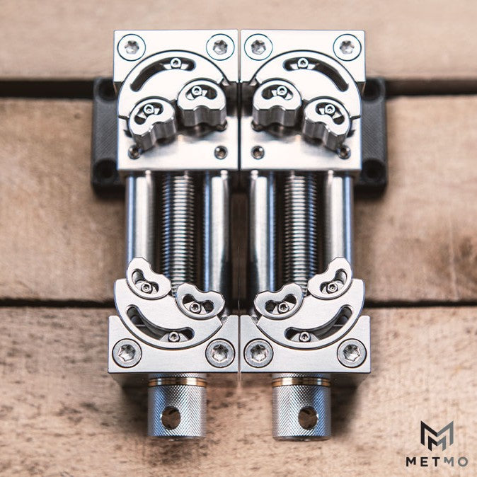 two stainless steel fractal vices fitted together using dual plate adaptor