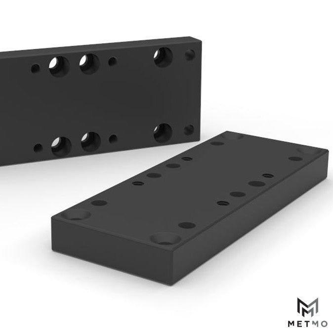 digital render image of fractal vice dual adaptor plate showing fittings to mount vises