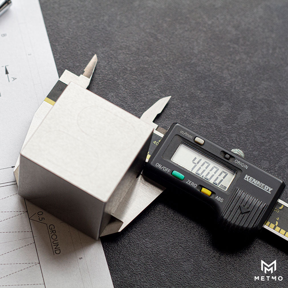 MetMo Cube, being measured on an inspection table
