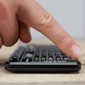 Animation of micro drive bits popping out of MetMo Multi Drive metal case.