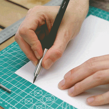 Animation of MetMo Multi Drive being used for design with the pencil and stanley knife attachments. 