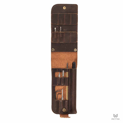 MetMo Multi Drive Leather Case open with tools inside.