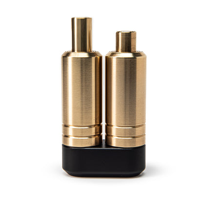 MetMo dual piston stand with brass pistons in slightly extended position