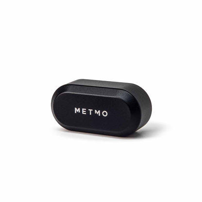 MetMo dual piston stand side view showing logo graphic on base