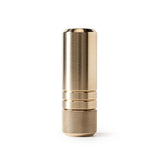 Piston made from brass. vertical view on white background with retracted piston