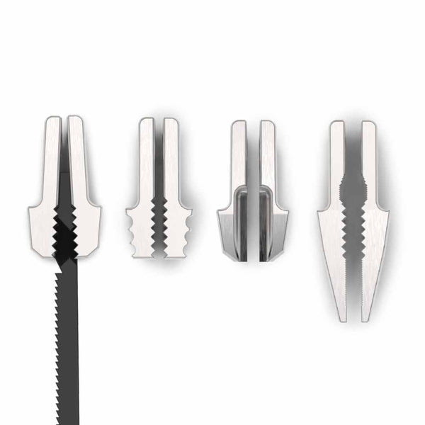 Set of four jaw options with different designs on a white background