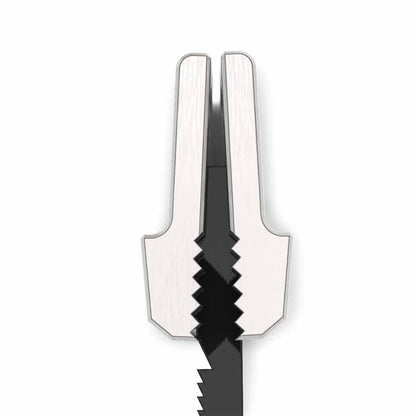 Close up of saw jaw for pocket grip on white background