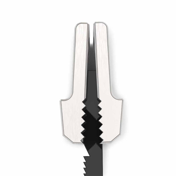 Close up of saw jaw for pocket grip on white background