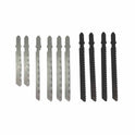 Set of metal jigsaw blades on a white background