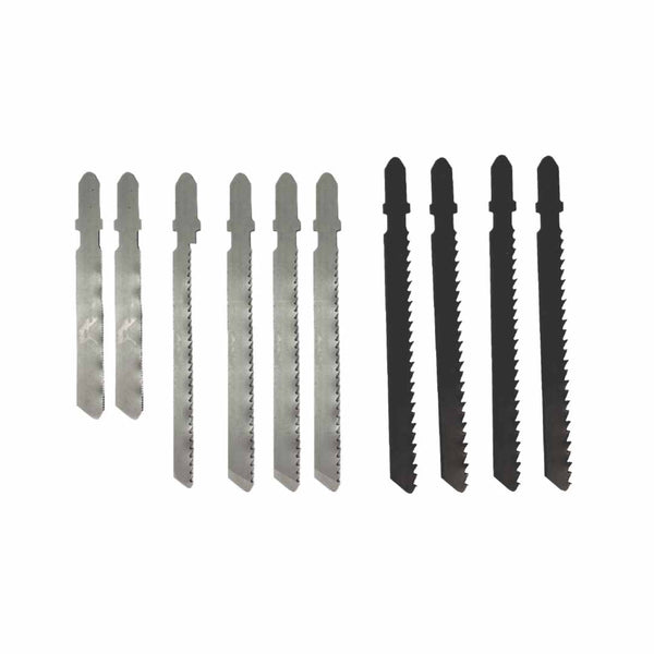 Set of metal jigsaw blades on a white background