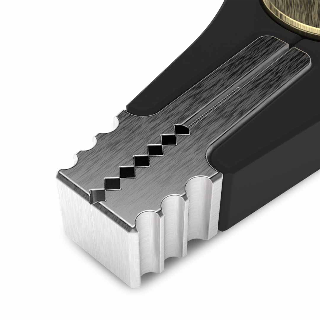 Close up of reverse jaw for pocket grip on white background