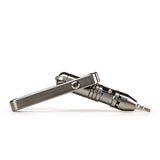 Titanium ratchet screwdriver with an open handle on a white background