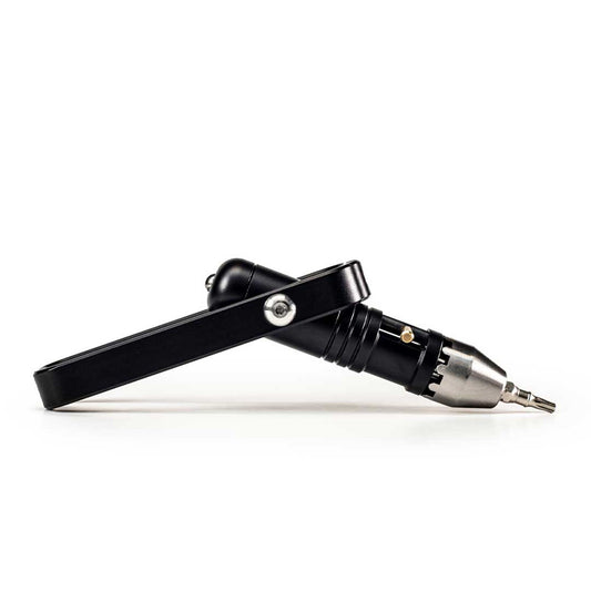 Black handheld pocket driver with satisfying stainless steel chuck