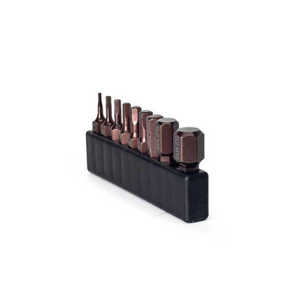 Side angle view of the MetMo Hex Bit metric driver set.