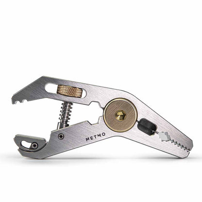 Steel Pocket Grip multitool with various uses on a white background