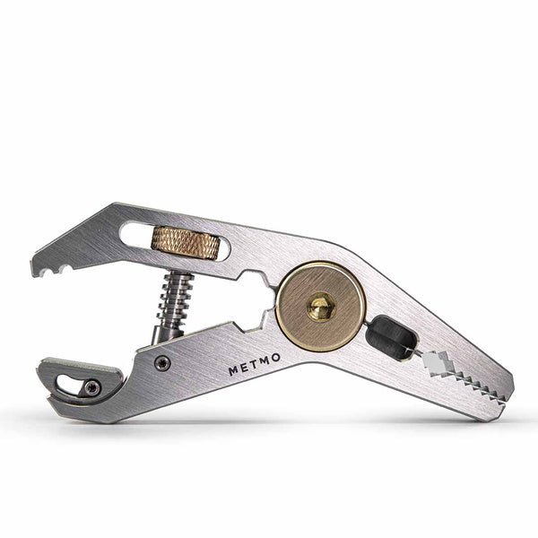 Steel Pocket Grip multitool with various uses on a white background