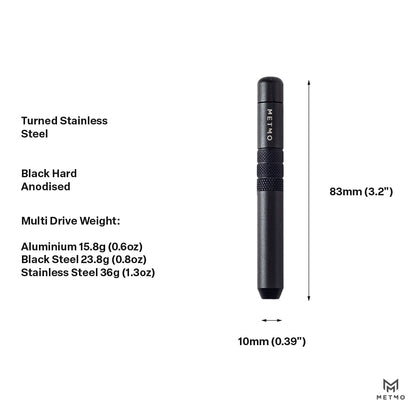 Infographic showing the length, diameter  and weights of the MetMo MultiDrive Stubster.