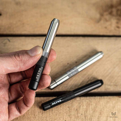 Black steel MetMo Multi Drive Stubster in the foreground with the stainless steel and black aluminium versions in the background. 