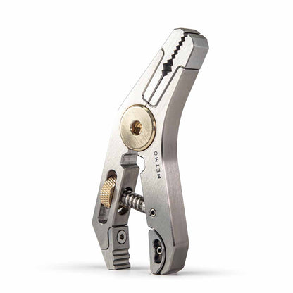 Titanium Pocket Grip multitool with various uses on a white background