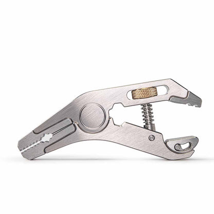 Titanium Pocket Grip multitool with various uses on a white background
