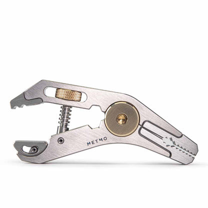 Titanium Pocket Grip multitool with various uses on a white background