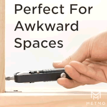MetMo Pocket Driver being comfortably used in a multitude of awkward spaces that would normally be difficult with a regular screwdriver.