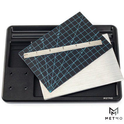 fractal vise desktop workstation image showing base plate ruler cutting board and stainless steel plate
