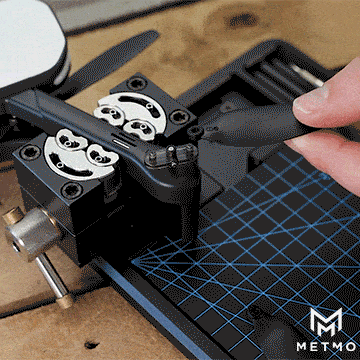 metmo desktop drone building workstation gif showing small parts tray in use