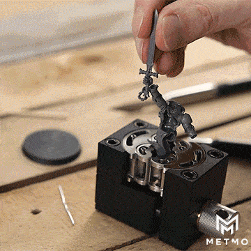 MetMo Fractal Vice in black gif showing action shots of various use cases such as sculpting modelling sanding and drilling