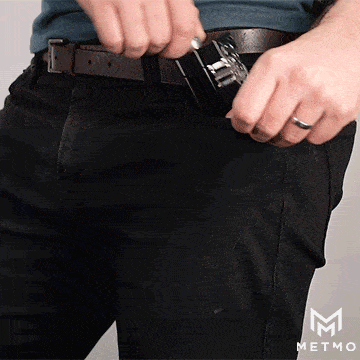 MetMo fractal vise 32mm gif being dropped in jeans pocket for easy carry