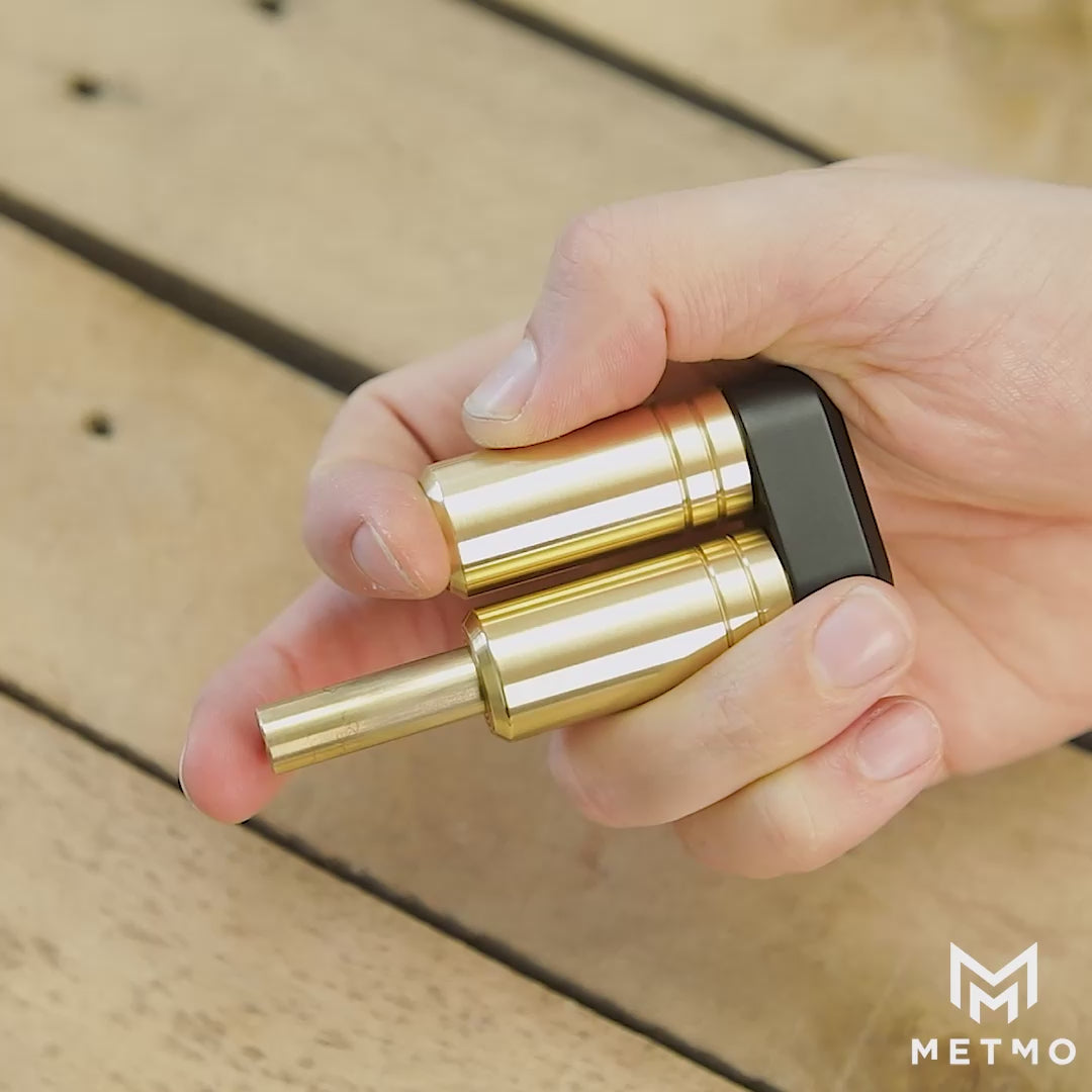 Load video: two metmo piston air bearing fidget toys on a dual piston stand showing a pneumatic effect