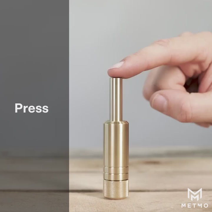 metmo piston - brass air bearing fidget toy, video shows different fidget options