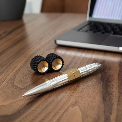 MetMo Aluminium Fidget Pen with Herringbone Helico MK2.