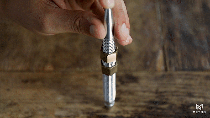MetMo dual-threaded Brass Pen with Brass Nuts In Use
