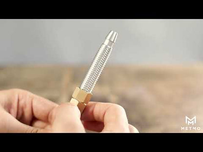 Person using the fidget pen portion of the MetMo aluminium pen.